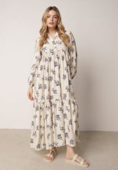 Jasnobeżowa Rozkloszowana Sukienka z Wiskozy z Dekoltem na Guziki Watesa. Brązowe sukienki damskie Born2be, na co dzień, l, bez wzorów, z materiału, boho, bez kołnierzyka, bez ramiączek, maxi, proste. Za 129.99 zł.