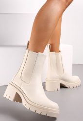 Beżowe Botki w Stylu Wsuwanych Sztybletów Chunky Alitune. Brązowe botki damskie Renee, bez wzorów, bez obcasa, na obcasie, bez zapięcia. Za 99.99 zł.