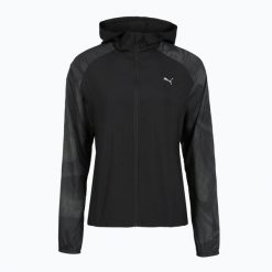 Kurtka do biegania damska PUMA Run AOP Favorite Woven Jacket. Czarne kurtki sportowe damskie Puma, xs, bez wzorów, z materiału, bez ramiączek, bez kaptura, do biegania. Za 179.99 zł.