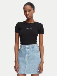 Calvin Klein Jeans T-Shirt LV047G816G Czarny Slim Fit. Czarne t-shirty damskie Calvin Klein Jeans, xl, bez wzorów, z bawełny, bez kołnierzyka, bez ramiączek. Za 229.99 zł.