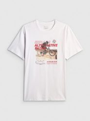 4F T-shirt relaxed z nadrukiem męski - biały S. Białe t-shirty męskie 4F, m, bez wzorów, z bawełny, bez kołnierzyka, bez ramiączek. Za 79.99 zł.