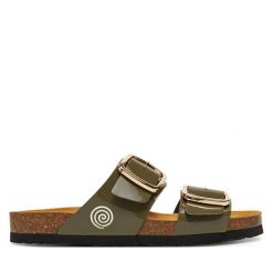 Klapki Dr. Brinkmann. Zielone klapki damskie Dr. Brinkmann, bez wzorów, bez obcasa, bez zapięcia. Za 249.99 zł.