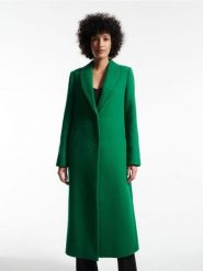 Płaszcz z wełną - zielony. Zielone płaszcze damskie Reserved, bez wzorów, z tkaniny, klasyczne, bez kołnierzyka, bez kaptura. W wyprzedaży za 119.99 zł.