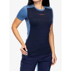 Koszulka szybkoschnąca damska La Sportiva Sunfire T-Shirt. Niebieskie koszulki sportowe damskie La Sportiva, bez wzorów, bez ramiączek. Za 188.99 zł.