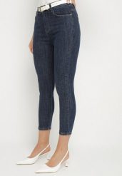 Granatowe Elastyczne Jeansy Skinny 3/4 z Bawełną Avenira. Niebieskie jeansy damskie Born2be, bez wzorów, z bawełny, eleganckie. Za 44.99 zł.