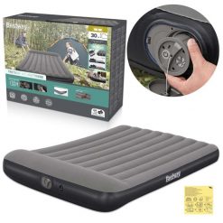 Materac dmuchany Bestway dwuosobowy do spania 203x152x30 cm pompka. Szare piżamy męskie BESTWAY, m, bez wzorów, z materiału, bez kołnierzyka, bez ramiączek. Za 139.99 zł.