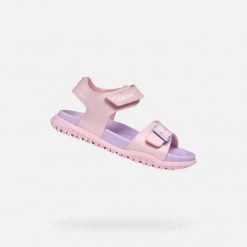 Sandały GEOX J SANDAL FUSBETTO GI Rose. Czerwone sandały damskie Geox, bez wzorów, z syntetyku, bez obcasa, bez zapięcia. Za 207.99 zł.