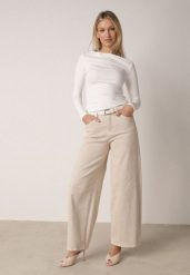 Beżowe Bawełniane Jeansy Szerokie z Wysokim Stanem Wylinnys. Brązowe jeansy damskie Born2be, bez wzorów, z bawełny, eleganckie, z podwyższonym stanem. Za 119.99 zł.