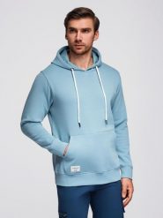 Bluza męska dresowa BASIC kangurka z kapturem - niebieska V7 B1674 M. Niebieskie bluzy męskie Ombre, m, bez wzorów, z dresówki, bez ramiączek, z kapturem. Za 236.00 zł.