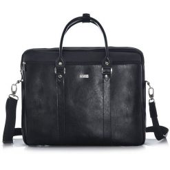 Skórzana torba męska na laptopa 17" Solier czarna. Czarne torby na laptopa damskie Solier, bez wzorów, ze skóry. Za 495.00 zł.