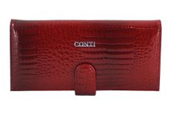 Portfel skórzany CONTI czerwony 515-A-13. Czerwone portfele damskie CONTI, z lakierowanej skóry. Za 169.99 zł.