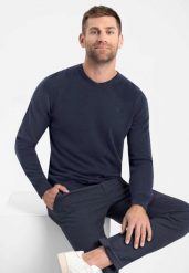 Sweter z dekoltem w serek S-STIG. Niebieskie swetry męskie Volcano, l, bez wzorów, z bawełny, klasyczne, bez kołnierzyka, bez ramiączek. Za 139.99 zł.