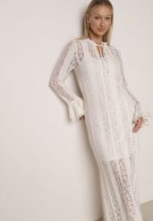 Beżowa Koronkowa Sukienka o Taliowanym Kroju z Wiązaniem przy Dekolcie Nevellirae. Brązowe sukienki damskie Born2be, na co dzień, l, bez wzorów, z koronki, eleganckie, bez kołnierzyka, bez ramiączek, maxi, proste. Za 189.99 zł.