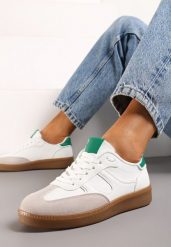 Biało-Zielone Sneakersy Tenisówki na Kauczukowej Podeszwie Ondriama. Białe trampki i tenisówki damskie Born2be, bez wzorów, z kauczuku, bez zapięcia. Za 84.99 zł.