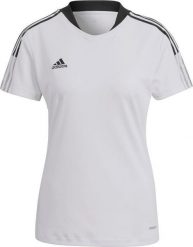 Koszulka damska adidas Tiro 21 Training Jersey biała GM7580 XS. Białe bluzki damskie Adidas, xs, bez wzorów, z jersey, bez kołnierzyka, bez ramiączek. Za 164.91 zł.