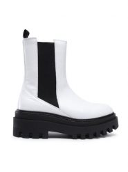 Calvin Klein Jeans Sztyblety Flatform Chelsea Boot YW0YW00850 Biały. Białe botki damskie Calvin Klein Jeans, bez wzorów, z jeansu, bez obcasa, na płaskiej podeszwie, bez zapięcia. Za 659.99 zł.