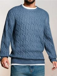 Sweter z dekoracyjnym splotem - szary. Szare swetry męskie Sinsay, l, bez wzorów, ze splotem, bez kołnierzyka, bez ramiączek. Za 79.99 zł.