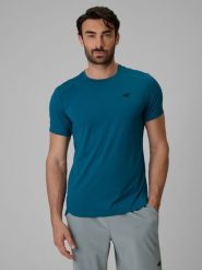 4F Koszulka treningowa regular szybkoschnąca męska - zielona M. Zielone t-shirty męskie 4F, m, bez wzorów, z materiału, bez kołnierzyka, bez ramiączek. Za 139.99 zł.