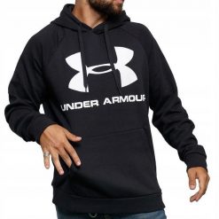Bluza męska z kapturem czarna UNDER ARMOUR UA RIVAL FLEECE. Czarne bluzy męskie Under Armour, m, bez wzorów, sportowe, bez ramiączek, z kapturem. Za 159.00 zł.