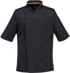 C738 - Bluza szefa kuchni MeshAir Pro S/S - czarny XS. Czarne bluzy męskie Portwest, m, bez wzorów, bez ramiączek, bez kaptura. Za 139.57 zł.