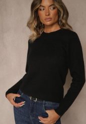 Czarny Sweter z Wełną ze Ściągaczami Furrive. Czarne swetry nierozpinane damskie Renee, bez wzorów, z jeansu, casualowe, bez kołnierzyka, bez ramiączek. Za 69.99 zł.