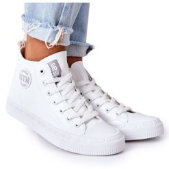 Damskie Wysokie Trampki Big Star GG274016 Białe. Białe trampki i tenisówki damskie bez wzorów, z materiału, bez zapięcia. Za 207.90 zł.