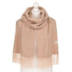 Beżowy szal damski z poliestru i wiskozy ozdobiony frędzlami - Rovicky. Brązowe szaliki damskie ROVICKY, bez wzorów, z wiskozy. Za 55.00 zł.