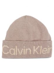 Calvin Klein Czapka Logo Reverso Tonal Beanie K60K611151 Beżowy. Brązowe czapki damskie Calvin Klein, na zimę, bez wzorów, z wiskozy. Za 289.99 zł.