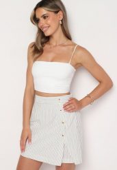 Białe Bawełniane Szorty Spódnica w Paski Breezea. Białe szorty damskie Born2be, bez wzorów, z bawełny, eleganckie. Za 54.99 zł.
