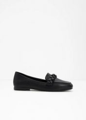 Półbuty wsuwane loafer. Czarne balerinki damskie bonprix, bez wzorów, eleganckie, bez obcasa, bez zapięcia. Za 109.99 zł.
