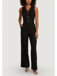Morgan Kombinezon 252-PAMELI Czarny Regular Fit. Czarne sukienki damskie Morgan, bez wzorów, z wiskozy, bez kołnierzyka, bez ramiączek. Za 449.99 zł.