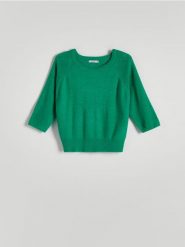 Gładki sweter - zielony. Zielone swetry nierozpinane damskie Reserved, l, bez wzorów, z dzianiny, bez kołnierzyka, bez ramiączek. W wyprzedaży za 39.99 zł.