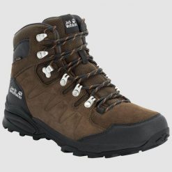 Buty trekkingowe męskie Jack Wolfskin Refugio Texapore Mid. Brązowe buty zimowe męskie Jack Wolfskin, bez wzorów, z materiału, za kostkę, bez obcasa, bez zapięcia. Za 419.99 zł.