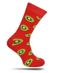 Skarpetki Casualowe, Czerwone w Zielone Kiwi, Owoce, Kolorowe, Męskie -EM Men's Accessories. Czerwone skarpety męskie Em men's accessories, bez wzorów, z bawełny. Za 29.99 zł.