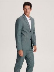 Marynarka slim fit - zielony. Zielone garnitury męskie Reserved, l, bez wzorów, z tkaniny, bez kołnierzyka, bez ramiączek. W wyprzedaży za 159.99 zł.