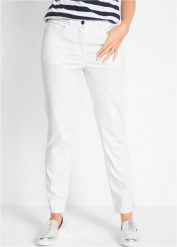Dżinsy z prostą nogawką, mid waist, ze stretchem. Białe jeansy damskie bonprix, bez wzorów. Za 139.99 zł.