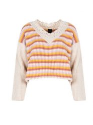 Pinko Sweter "Granatina" | 1G189L A05U | Kobieta | Wielokolorowy. Swetry nierozpinane damskie Pinko, l, bez wzorów, z koronki, eleganckie, bez kołnierzyka, bez ramiączek. W wyprzedaży za 389.00 zł.