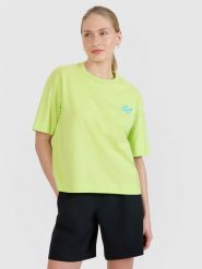 4F T-shirt regular z nadrukiem damski - zielony M. Zielone t-shirty damskie 4F, m, bez wzorów, z bawełny, klasyczne, bez kołnierzyka, bez ramiączek. W wyprzedaży za 39.99 zł.