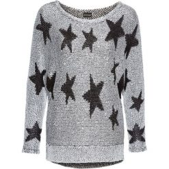 Sweter dzianinowy bonprix srebrno-czarny. Szare swetry nierozpinane damskie bonprix, bez wzorów, z dzianiny, bez kołnierzyka, bez ramiączek. Za 44.99 zł.