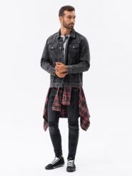 Kurtka męska jeansowa katana - czarna V3 - Rozmiar: M. Czarne kurtki męskie Ombre Clothing, m, bez wzorów, z jeansu, klasyczne, bez kaptura. W wyprzedaży za 79.99 zł.