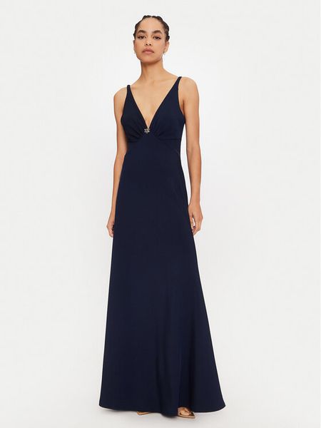 Rinascimento Sukienka wieczorowa CFC0119827003 Granatowy Regular Fit. Niebieskie sukienki damskie Rinascimento, m, bez wzorów, z syntetyku, wizytowe, bez kołnierzyka, bez ramiączek. Za 509.99 zł.