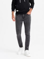 Dopasowane jeansowe męskie spodnie SLIM FIT z elastanem – grafitowe V3 OM-PADP-0214 - XXL. Szare spodnie materiałowe męskie Ombre Clothing, bez wzorów, z bawełny. Za 119.99 zł.