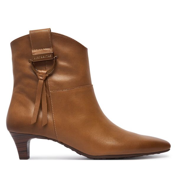 Botki Hispanitas. Brązowe botki damskie Hispanitas, bez wzorów, bez obcasa, na słupku, bez zapięcia. Za 789.99 zł.
