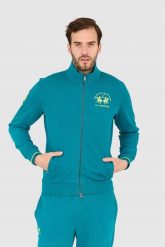 LA MARTINA Turkusowa bluza męska na zamek. Zielone bluzy męskie La Martina, m, bez wzorów, bez ramiączek, bez kaptura. W wyprzedaży za 469.99 zł.
