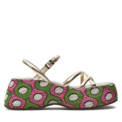 Sandały Fly London. Żółte sandały damskie Fly London, bez wzorów, bez obcasa, na koturnie, bez zapięcia. Za 829.99 zł.