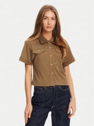 Tommy Hilfiger Koszula Gold Button WW0WW44626 Brązowy Regular Fit. Brązowe koszule damskie Tommy Hilfiger, m, bez wzorów, z bawełny, bez kołnierzyka, bez ramiączek. Za 339.99 zł.