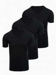 Zestaw bawełnianych męskich t-shirtów V-neck BASIC – 3x czarny V9 OM-TSBS-0281 (3x - Rozmiar: M. Czarne t-shirty męskie Ombre Clothing, m, bez wzorów, z bawełny, bez kołnierzyka, bez ramiączek. Za 169.99 zł.