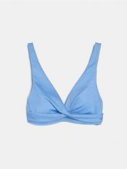 Góra od bikini kopertowa z dekoltem V - niebieski. Niebieskie stroje kąpielowe damskie Sinsay, l, bez wzorów. Za 29.99 zł.