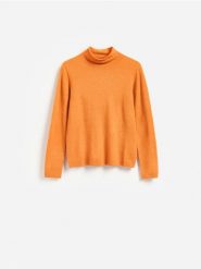 Sweter z dodatkiem wełny - pomarańczowy. Brązowe swetry nierozpinane damskie Reserved, l, bez wzorów, z dzianiny, bez kołnierzyka, bez ramiączek. Za 139.99 zł.