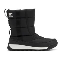 Śniegowce juniorskie Sorel Outh Whitney II Puffy Mid. Czarne buty zimowe męskie Sorel, na zimę, bez wzorów, bez obcasa, bez zapięcia. Za 299.99 zł.